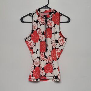 J.Crew Rashguard Womens Small Red Floral Sleeveless Front Zip Swim Top EUC